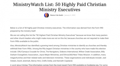 MinistryWatch List: Highly Paid Christian Ministry Executives