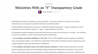 Ministries With an "F" Transparency Grade