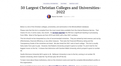 50 Largest Christian Colleges and Universities--2022